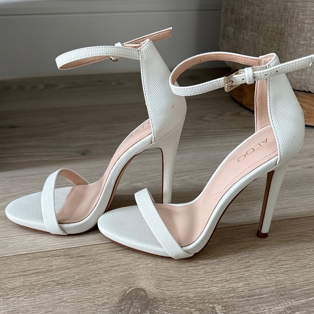 Aldo Elegant White Ankle Strap Heels